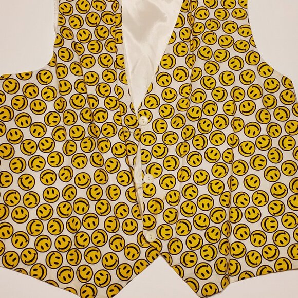 Smiley Face Vintage 80's Vest Made of Cotton and Lining is Acetate - Size M/L - Picture 3 of 5